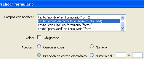 validar formulario en dreamweaver